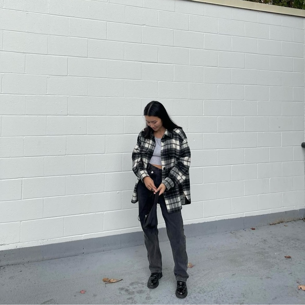 H&M Monochrome Plaid Shirt Jacket
